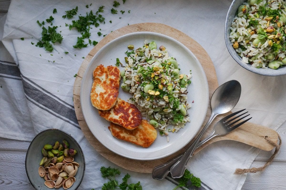 Line macht Wildreis-Salat mit Bohnen, Pistazien und Hallumi - Was is ...